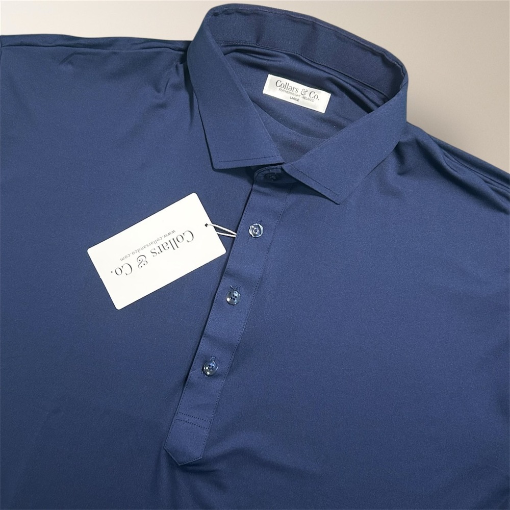 Collars‎ & Co Mens L Navy Featherweight Flex Relaxed Polo Stretch Golf Shirt New